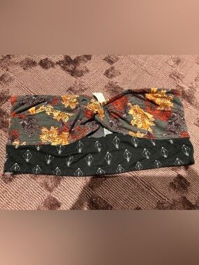 Floral Knot-Front Bandeau with Black Contrast Band